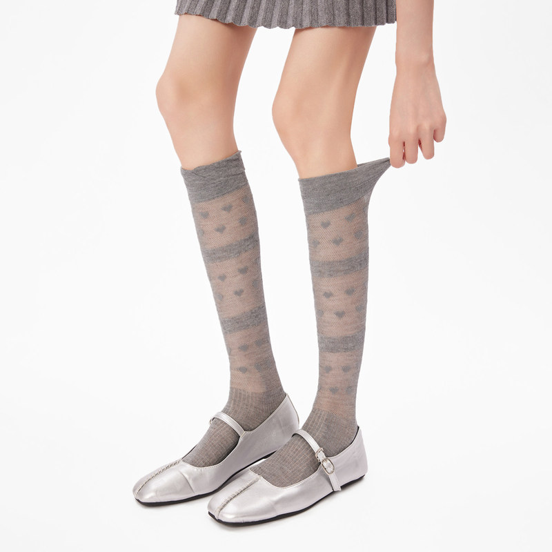 Japanese Heart-Shaped Mesh Seamless Calf Socks for Women, Summer Thin Hollow Breathable Air-Conditioning Socks, Jk Girl Slimming Long Socks