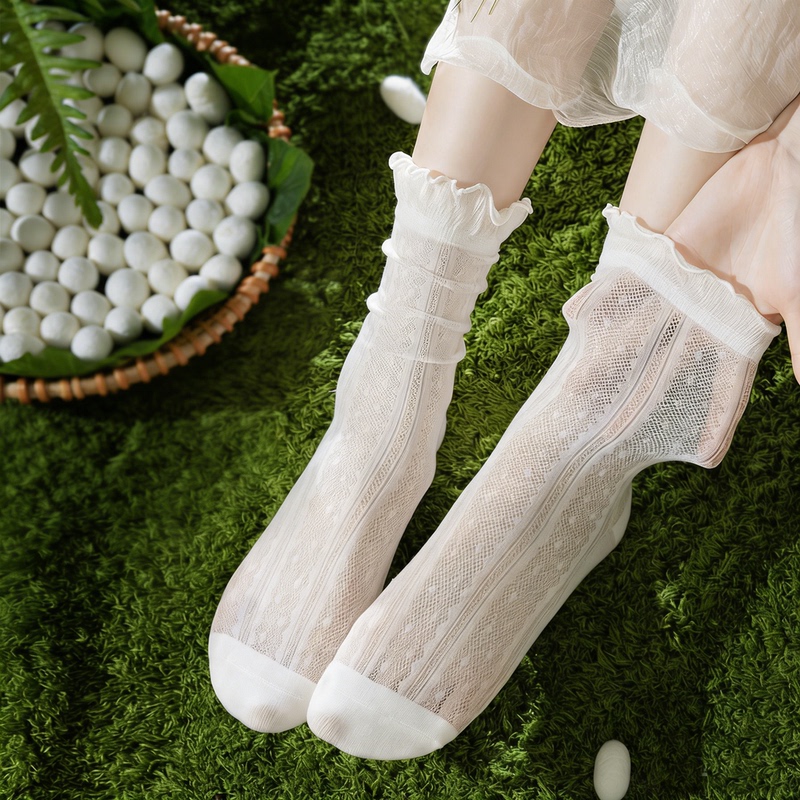 Japanese Mulberry Silk Socks for Women, Mid-Calf Socks, Spring and Summer Thin Mesh Breathable Lace Ice Socks, White Long Socks Japanese Mulberry Silk Socks for Women, Mid-Calf Socks, Spring and Summer Thin Mesh Breathable Lace Ice Socks, White Long Socks