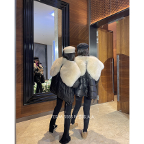 5566 Yesha Europe Station Hairy Collar Down Jacket 2021 Autumn and Winter New European Black Joker Warm Leather Jacket