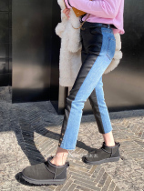 5566 Yesha Europe Station 2021 autumn new female metal buckle coated nine straight pants plus velvet jeans