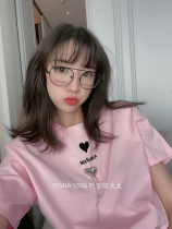 5566 Yesha Europe Station Pink T-shirt Womens Short Sleeve 2021 New Summer Fashion Love White Top Tide