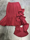 Burgundy and black ruffled asymmetric skirt, butt-covering fishtail slim skirt with high front opening, sexy