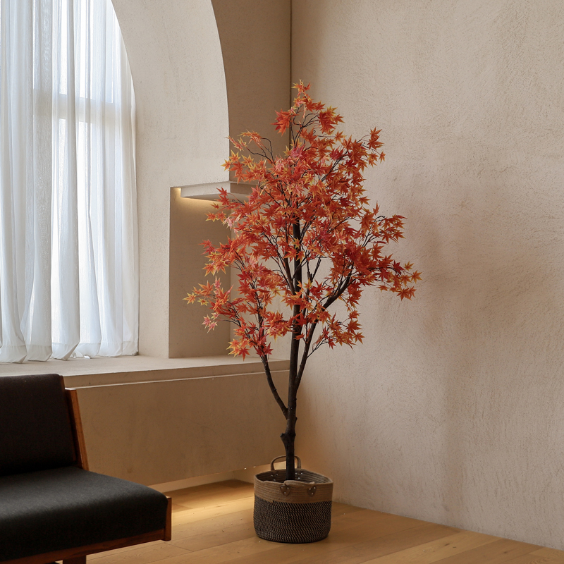 Mori space simulation plant red maple large fake tree green plant wabi sabi wind decoration floor potted indoor living room decoration