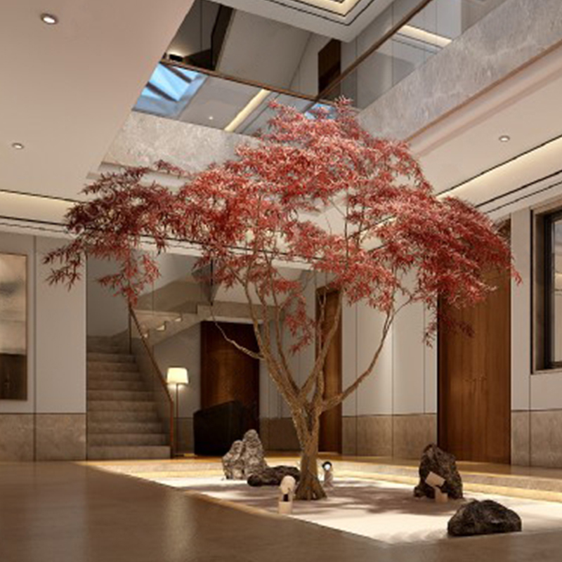 Simulation green plant large fake tree decoration tree red maple potted plant maple leaf decoration chicken claw maple landscaping engineering design