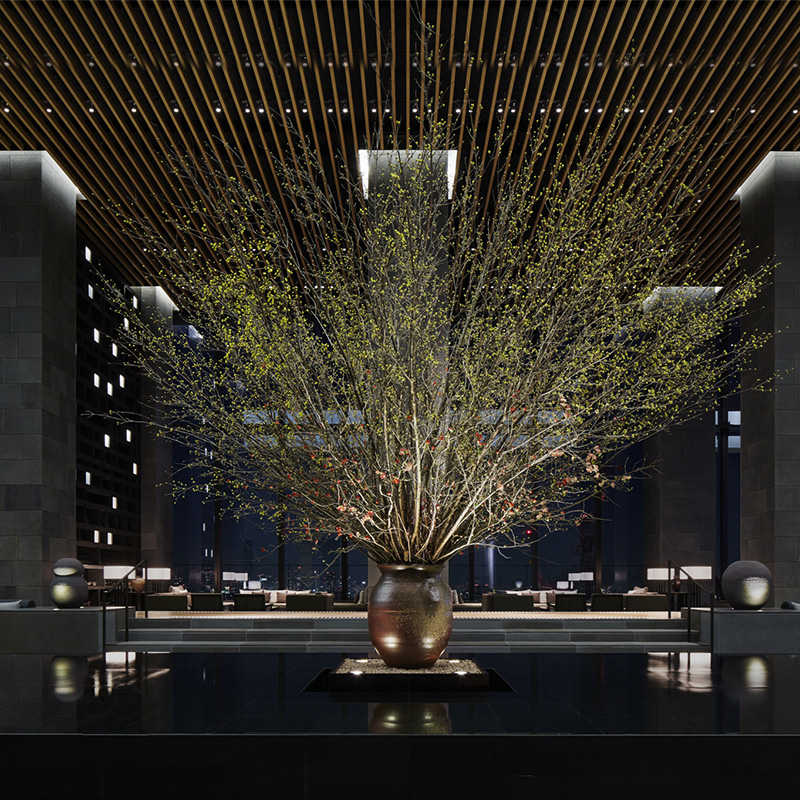 Simulation plant large hotel shopping mall indoor and outdoor landscaping bonsai set decoration fake tree simulation tree green plant