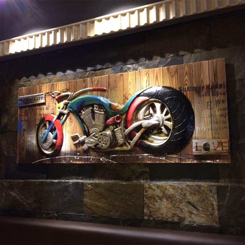Industrial Style Decorative Painting, American Retro Motorcycle Wooden Board Painting, Internet Cafe Bar Decoration Wall Hanging