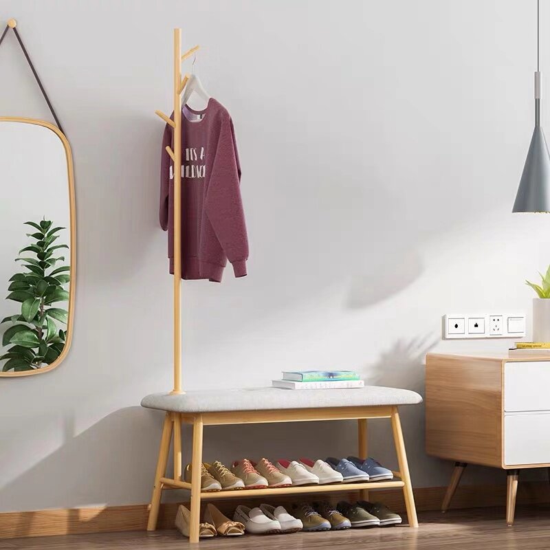 NNan Bamboo Cloister Hood Landing Bedroom Multifunction Door Hall Hung Hanger Changing Shoes Stool Doorway Shoe Rack Modern Shelving Shelf