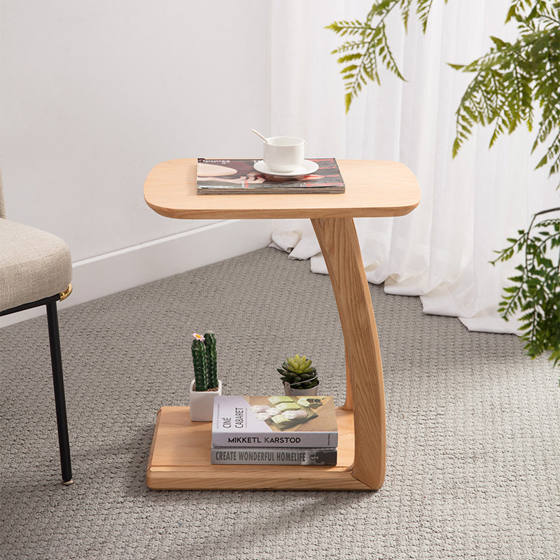 Solid wood side table sofa log corner table with wheels mobile small coffee table simple modern small table bedroom bedside table