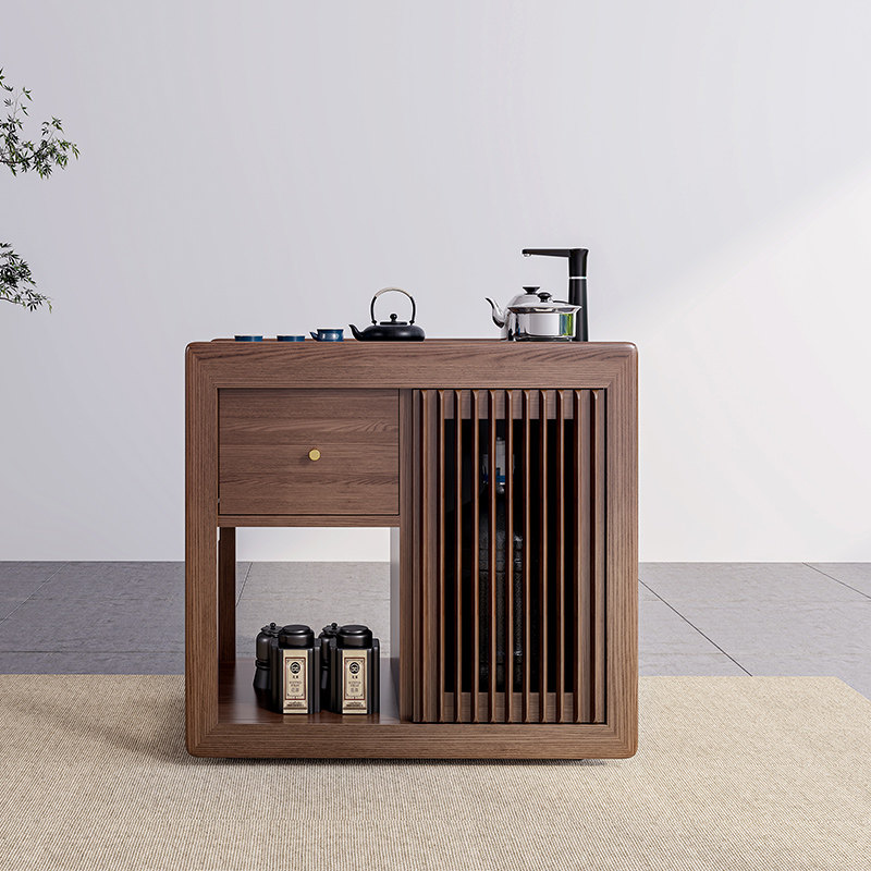 Simple all solid wood balcony tea table removable tea table boiling water one small household black gold stone kung fu tea table