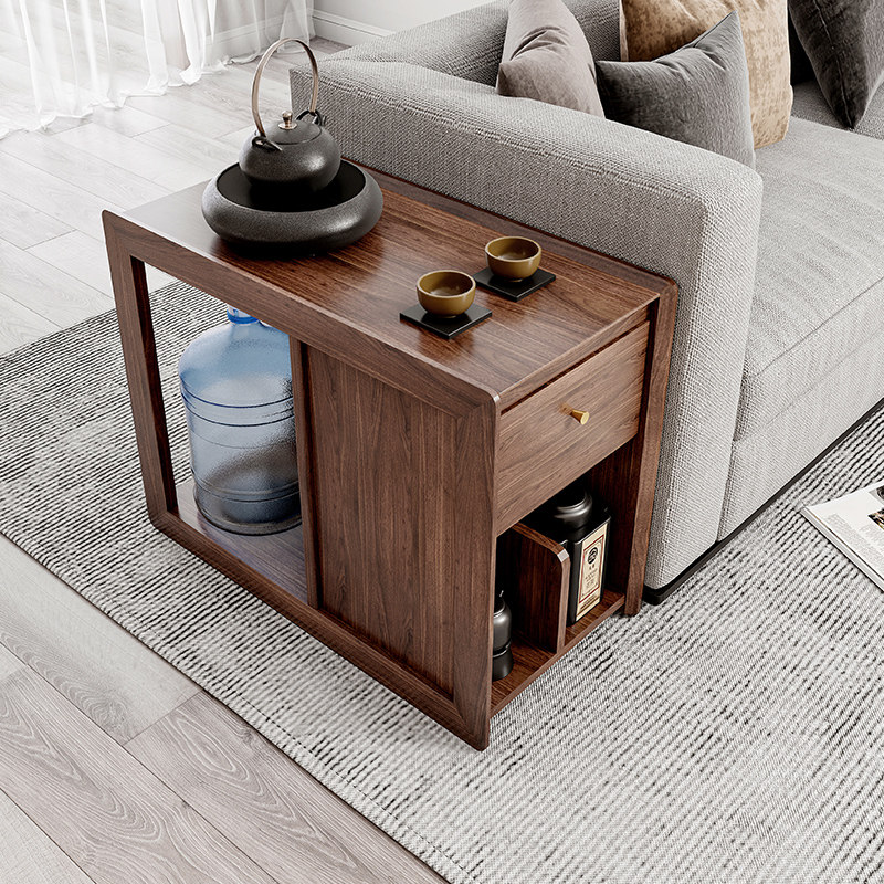 Solid wood Nordic edge a few sofa storage Armrest Cabinet Mobile Teatai Kongfu Tea Table Small Family with drawer corner a few