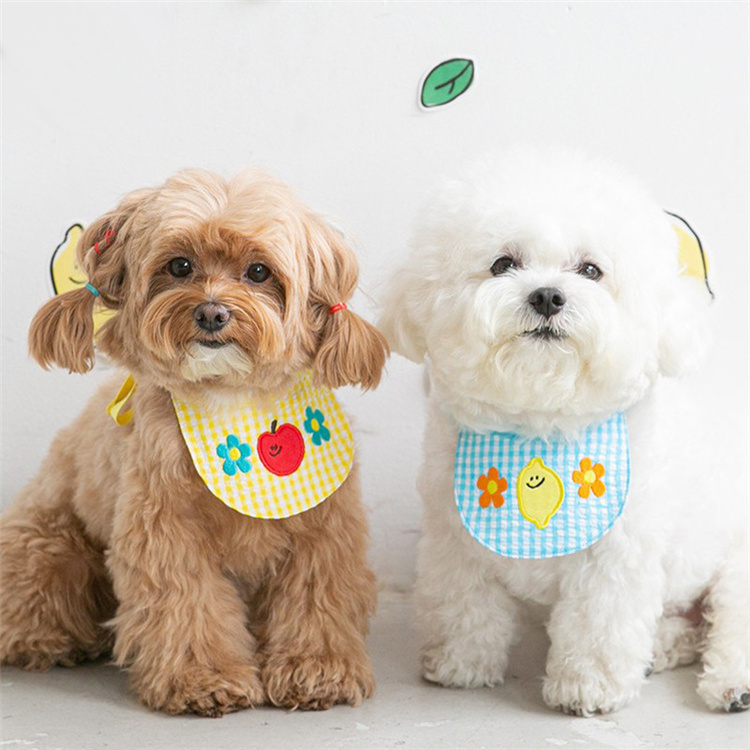 ins pet small walled pocket round mouth cute Korean family plaid embroidered reworking style dog small neckline cat kitty small dog-Taobao