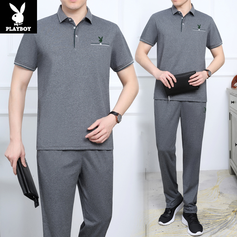 Playboy summer men's sports suit middle-aged and elderly father short-sleeved middle-aged father brand sportswear men