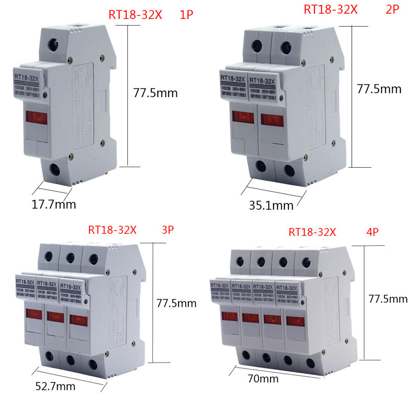 RT18-32X 1P 2P 3P 4P 导轨按装保险丝熔断器底座 带指示灯