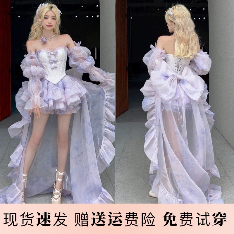 Purple and Light·Ascension New Fairy Puffy Skirt Dress Fairy-Like Super Fairy Princess Style Trailing Strapless Dress Birthday Purple and Light·Ascension New Fairy Puffy Skirt Dress Fairy-Like Super Fairy Princess Style Trailing Strapless Dress Birthday