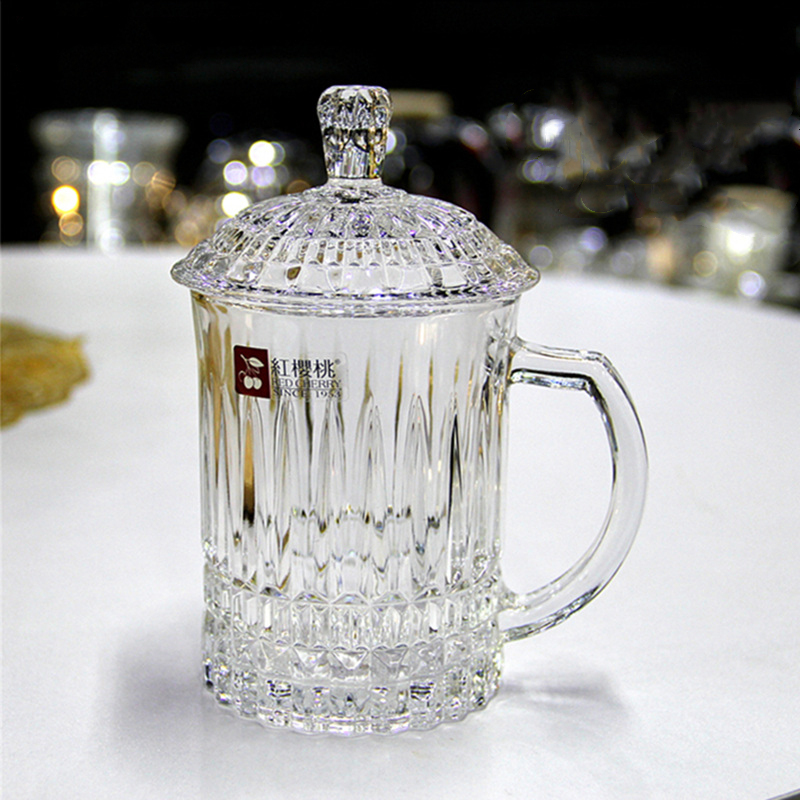 Water glass crystal glass mug with lid with handle tea cup with handle Home cover cup glass of water crystal cup