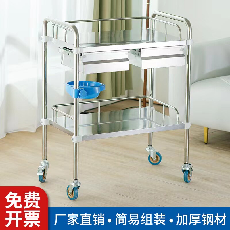 不锈钢治疗车医用小推车护士换药手术推车美容院口腔置物架工具车