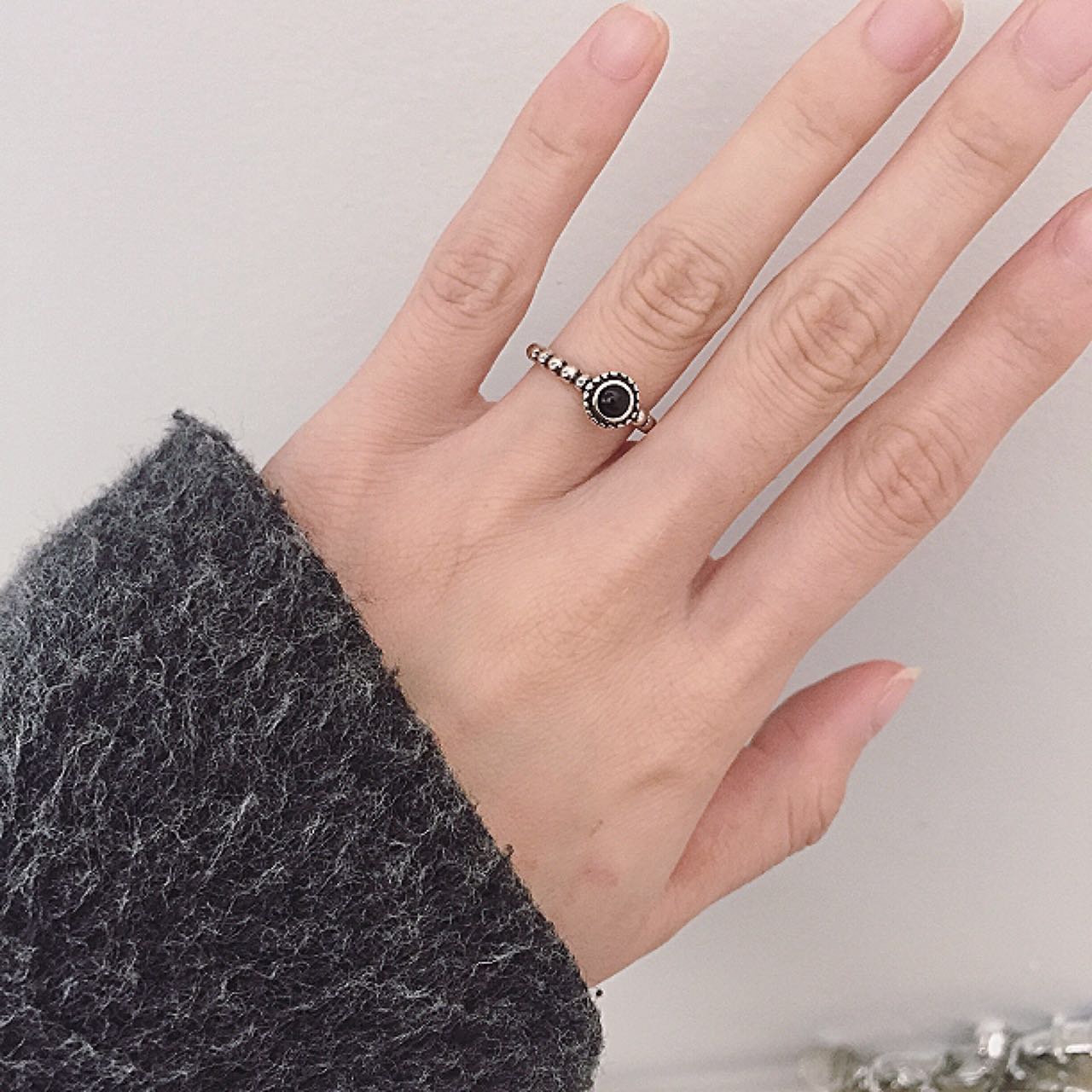 Phiên bản tiếng Hàn của 925 sterling bạc retro mã não đen chéo nhẫn hoang dã hipster cá tính mở ngón trỏ nhẫn nhẫn nữ nhẫn nữ đẹp