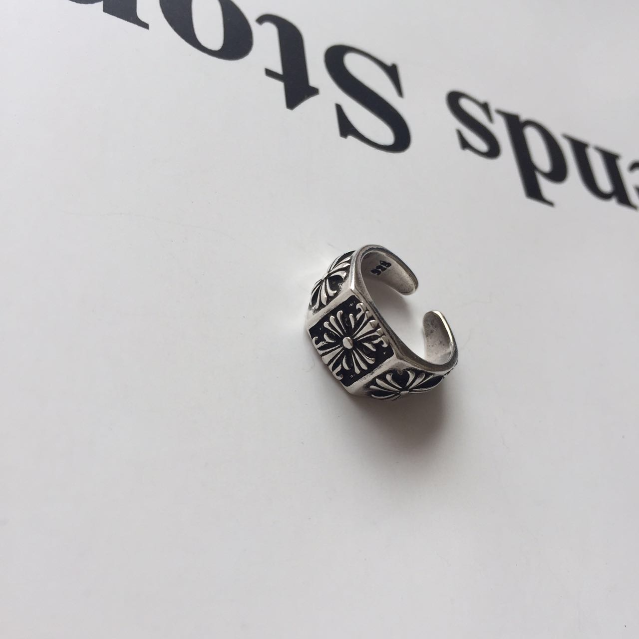 Phiên bản tiếng Hàn của 925 sterling bạc retro mã não đen chéo nhẫn hoang dã hipster cá tính mở ngón trỏ nhẫn nhẫn nữ nhẫn nữ đẹp