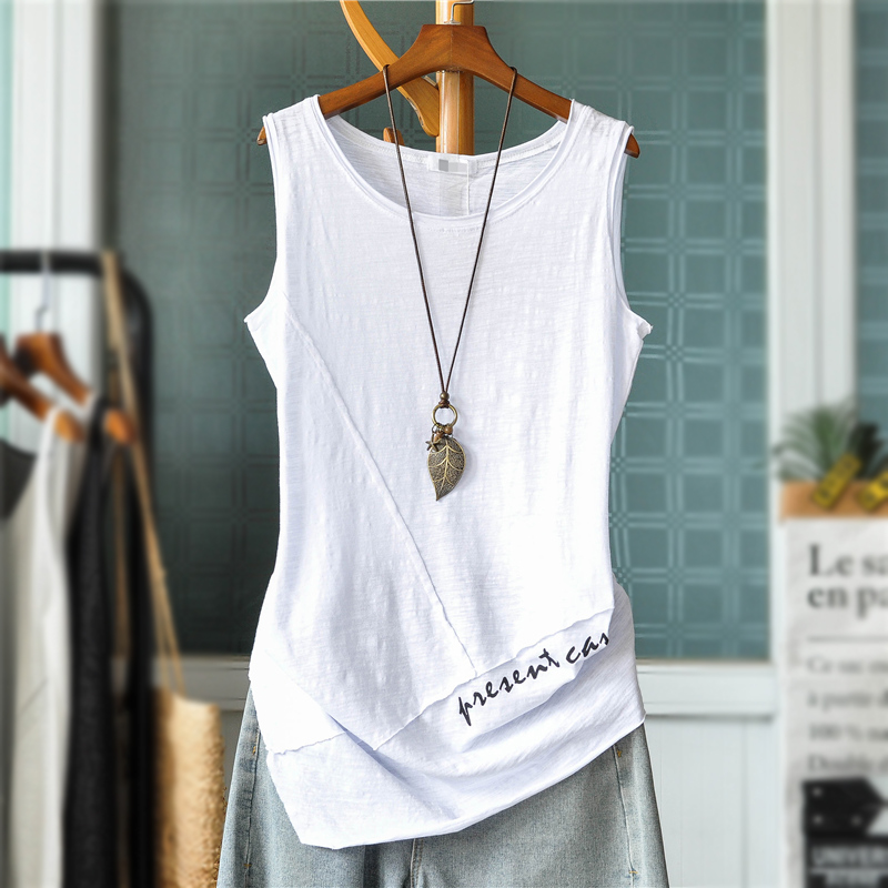 Irregular loose printing bamboo cotton vest female summer wearing sleeveless T-shirt jacket hanger long