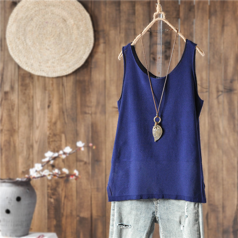 Summer literary loose inner pullover linen knitted solid color vest women's sleeveless top outer wear bottoming shirt suspenders