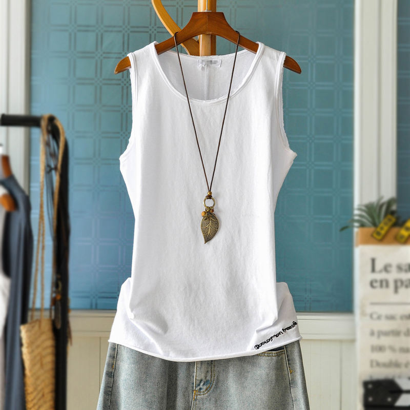 Spring and summer letter embroidery medium and long version of cotton vest Women wear loose large size sleeveless T-shirt suspender base T-shirt t-shirt T-shirt t-shirt t-shirt t-shirt t-shirt t-shirt t-shirt