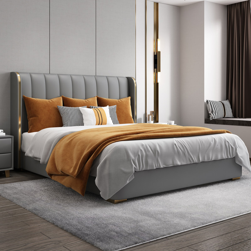 Technology cloth bed 2021 new Nordic solid wood simple modern master bedroom net red disposable light luxury 1 8m double wedding bed