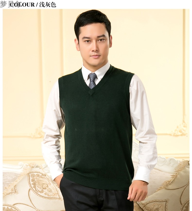 Mùa xuân và mùa thu trung niên mỏng vest nam mở áo len cha cashmere vest len ​​áo len vest áo len kích thước lớn