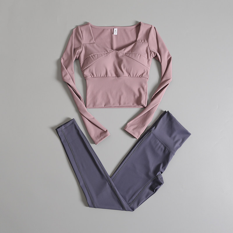 Spring and summer running training professional yoga clothing sports suit tight-fitting sexy fitness quick-drying long-sleeved T-shirt top women