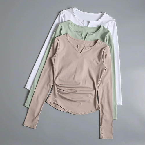 Сексуальный элитный быстросохнущий лонгслив для спортзала, дышащая спортивная футболка, одежда для йоги, комплект, V-образный вырез, в обтяжку, по фигуре, для бега