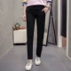 Черные брюки KZ345 Хлопок и льняной рог девять очков
