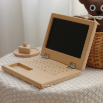 Solid wooden laptop toys childrens simulation play house toys week catching props photo photography models