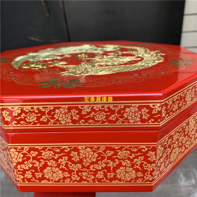Китайский Новый год лакированная ореховая коробка, свадебная конфетная коробка, свадебная конфетная коробка, подарочная коробка с позолотой дракон и феникс