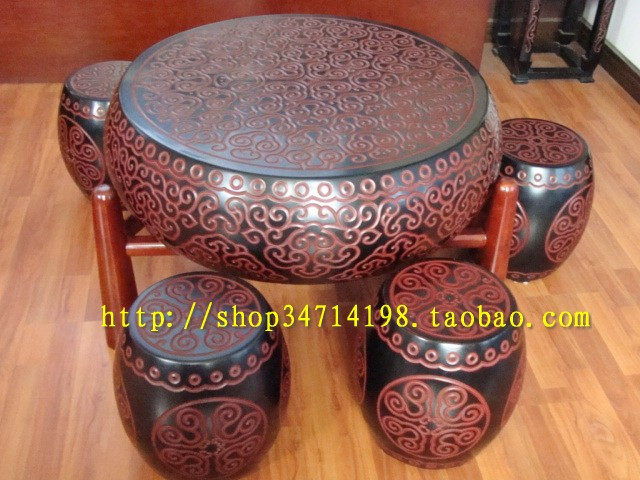 Cloud Carving Lacquerware Drum Table Chess Table Tea Table Tea Table Tea Desk Bench Classical Crafts