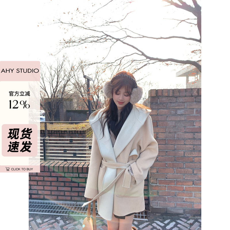 In Stock [Ahy] Life Coat~ Tencel Wool Cashmere Hooded Shell Show Classic Handmade Woolen Coat