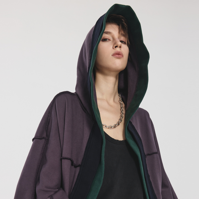 Tntc Trendy Brand Hooded Sweatshirt with Double Cuffs, Hip-Hop Loose Casual Thickened Unisex Patchwork Hoodie Couple's Jacket