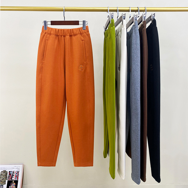 Popular Women's Sports Casual Pants for Autumn and Winter, New High-Waisted Slimming Petite Carrot Pants, Off-White Fleece-Lined Sweatpants