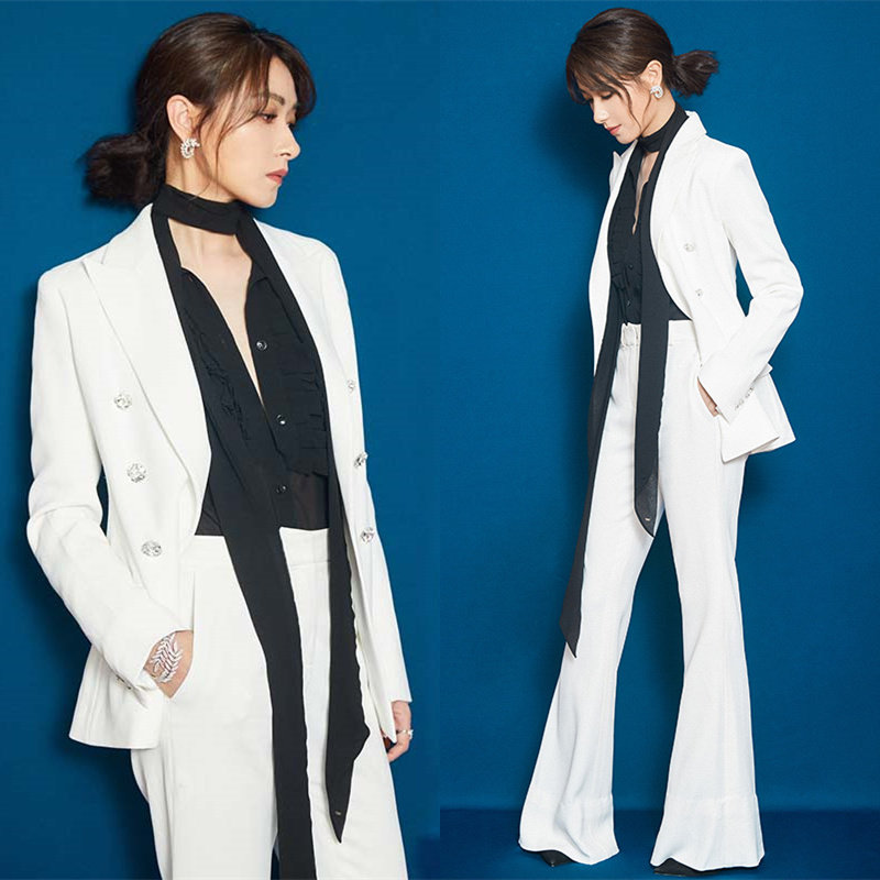 Star same style Korean version professional white suit trousers two-piece set 2022 spring and autumn new temperament suit suit women