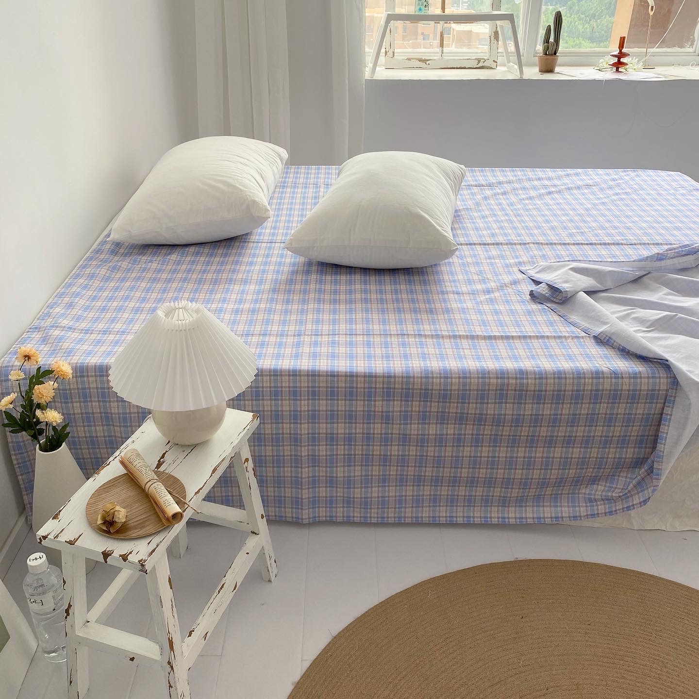 Korean drama with jk blue gray fine grain plate cotton single bedding bed can be customized student dorm single double