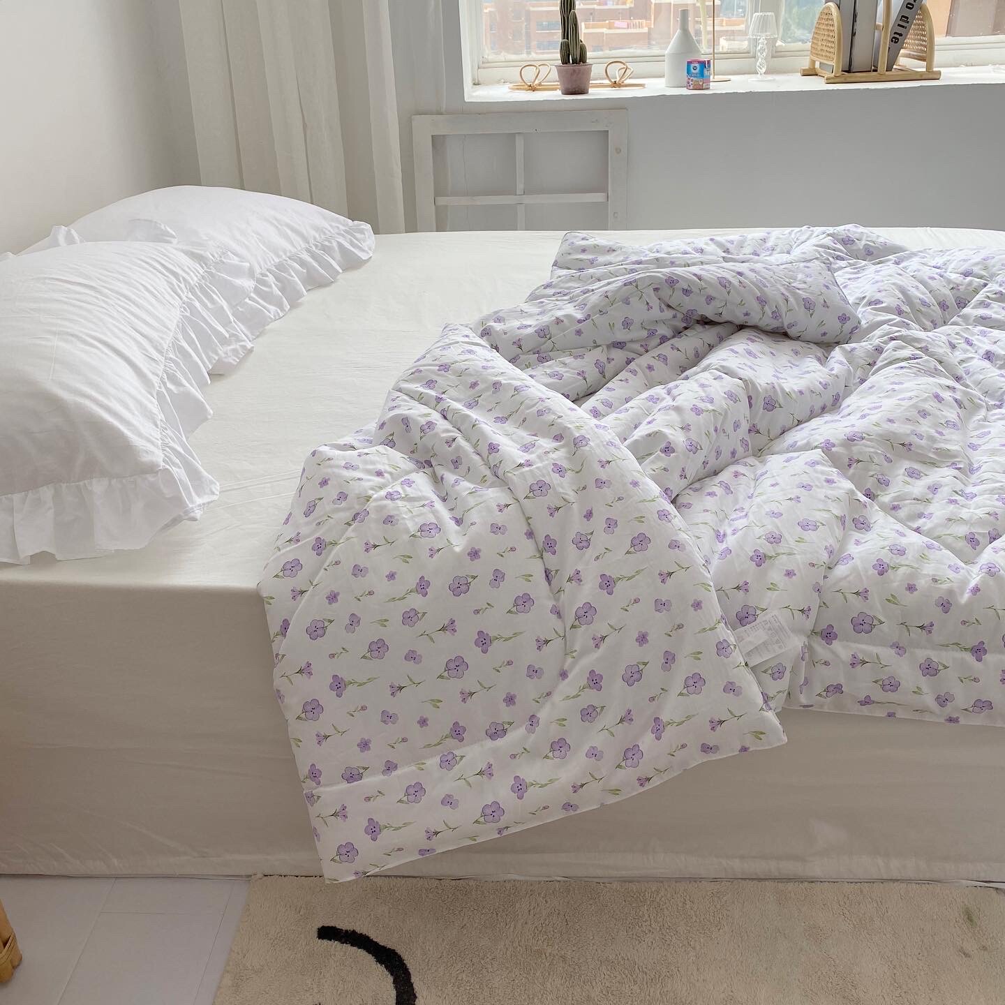 Original double Korean wind ins purple small crumpled flowers full cotton thin by Four Seasons Blanket Afternoon Nap Office Watercolor Platycoon