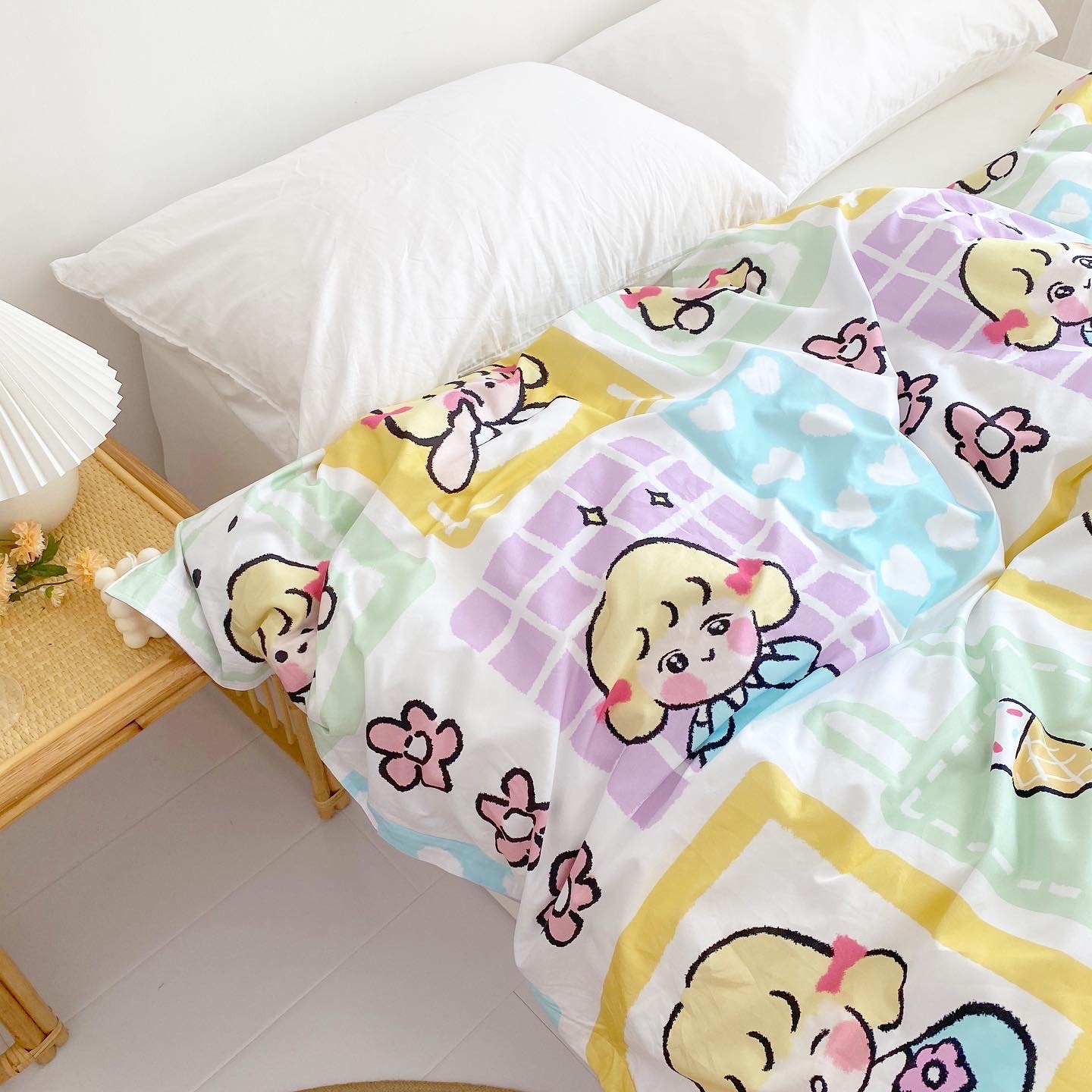Original Goose Small Sunflower Series Illustrations Little Girl Comfortable full cotton quilts by cover Single Double quilt cover set to do