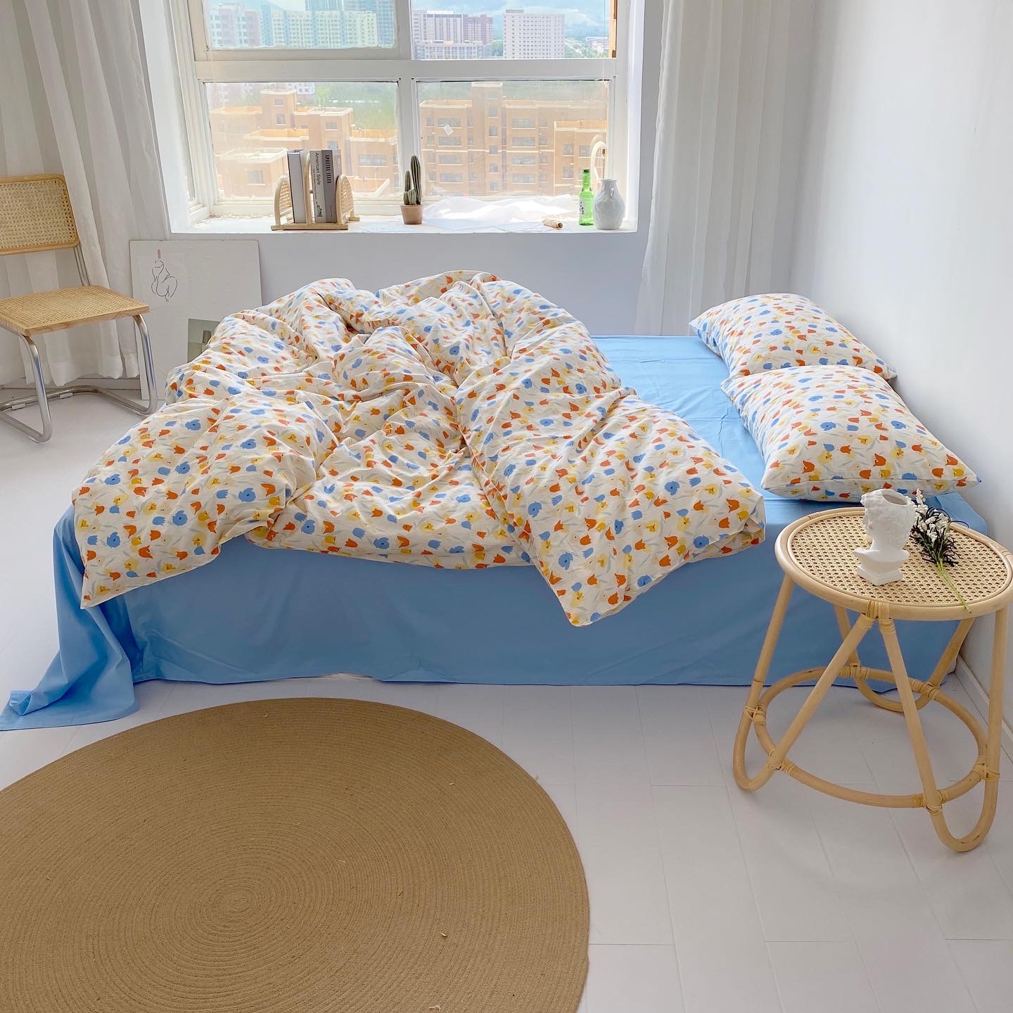 Too much love tulips cute fresh flowers Korean ins cotton three or four sets of sheets hats quilt cover pillowcase