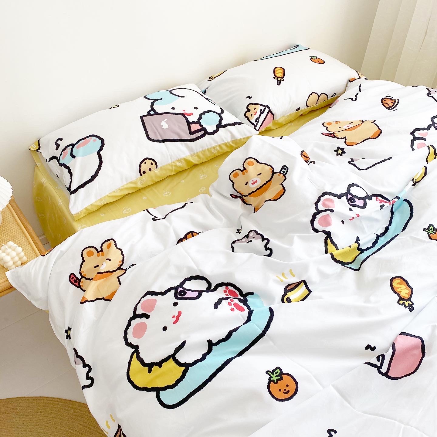 Homely Life South Korean artist's joint total cotton sheet quilt cover pillowcase Three-four sets of bed hat