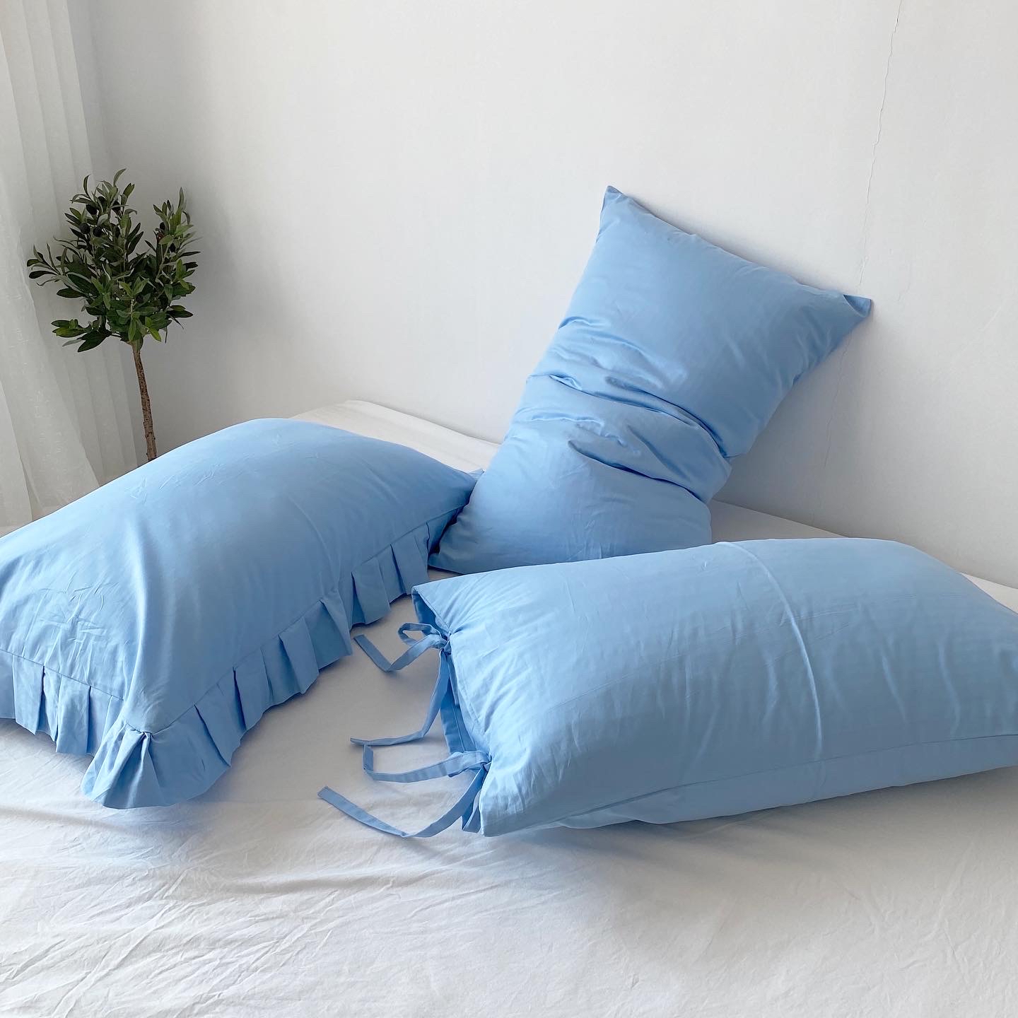 All-match basic models Solid color baby blue Cotton twill single pillowcase Envelope lace lace can be customized