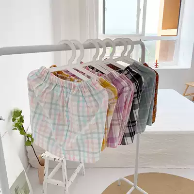 Summer cute Jalas dyed water washing cotton Korean style plaid shorts home pajama pants ins blogger loose inner pocket