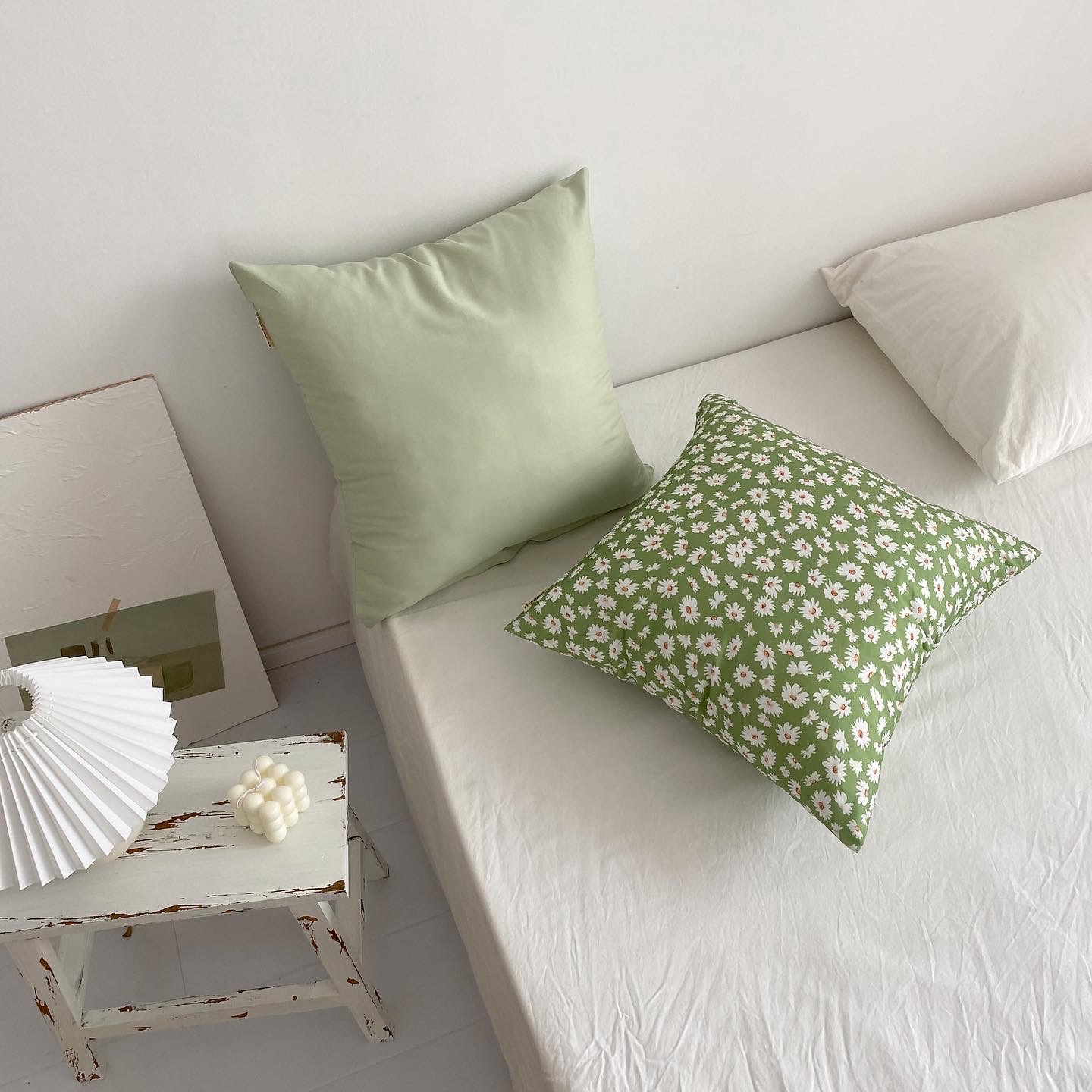 Daisies and mint Shredder fresh Korean bedroom with all cotton square pillow - case can be customized