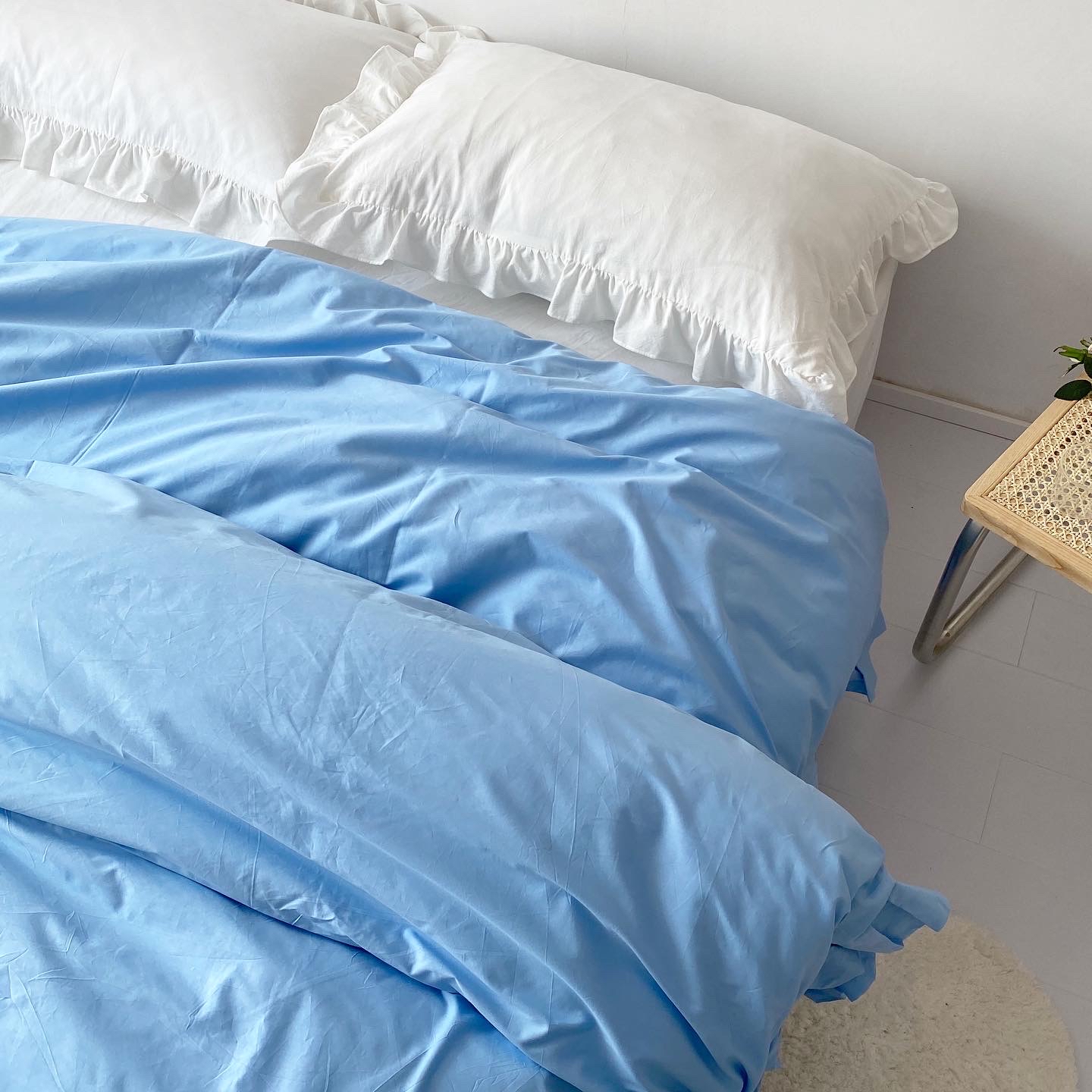 South Korean ins blogger gentle and versatile baby blue single-piece cotton quilt cover quilt cover mattress cover custom cute solid color