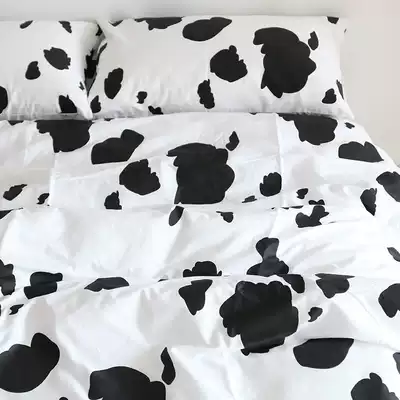 Moo milk black and white markings simple cow cartoon cotton twill sheet quilt cover pillowcase support customized