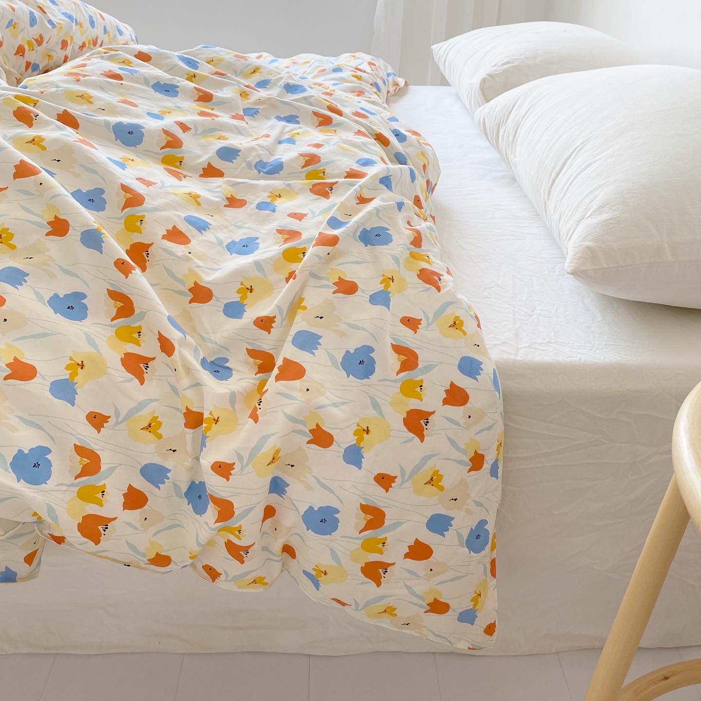 Tulips Cute Fresh Flowers South Korea Ins Bots Main All Cotton Twill Quilt Cover Single Double Quilt Hood Dorm Girl