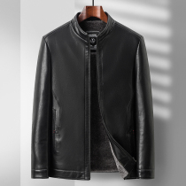 New oversized mens leather jacket with velvet and thickened stand-up collar winter jacket plus fat plus size mens warm cotton coat