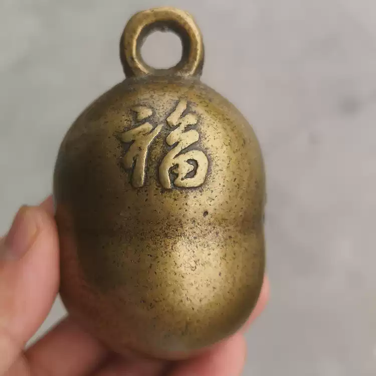 古玩铜器收藏仿古清朝纯铜大号马铃铛挂件福字马